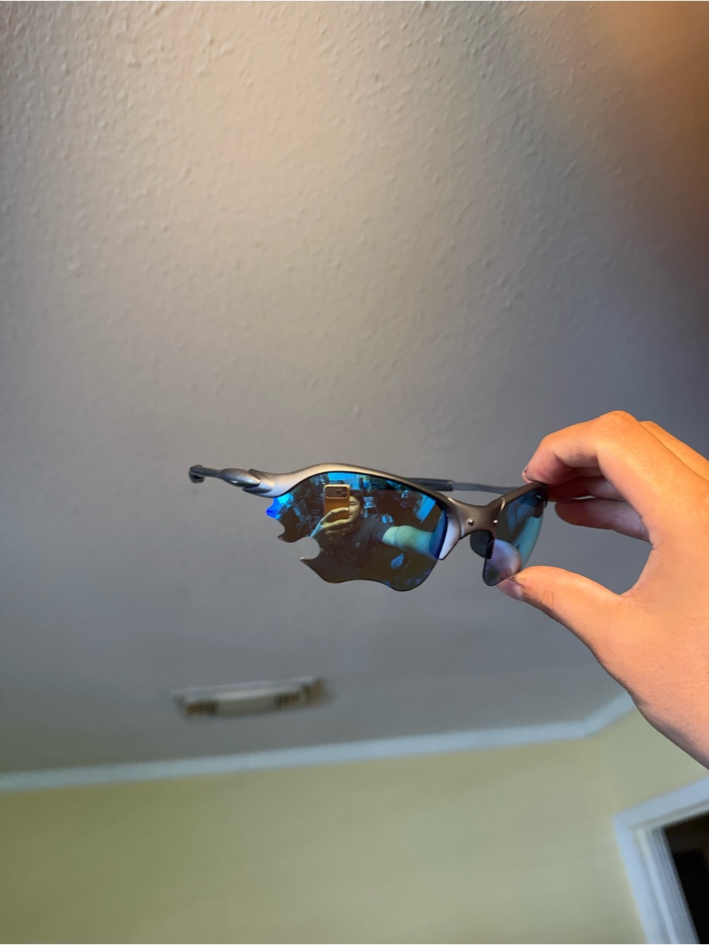 Sporty Blue Mirrored Shield Sunglasses Oakleys